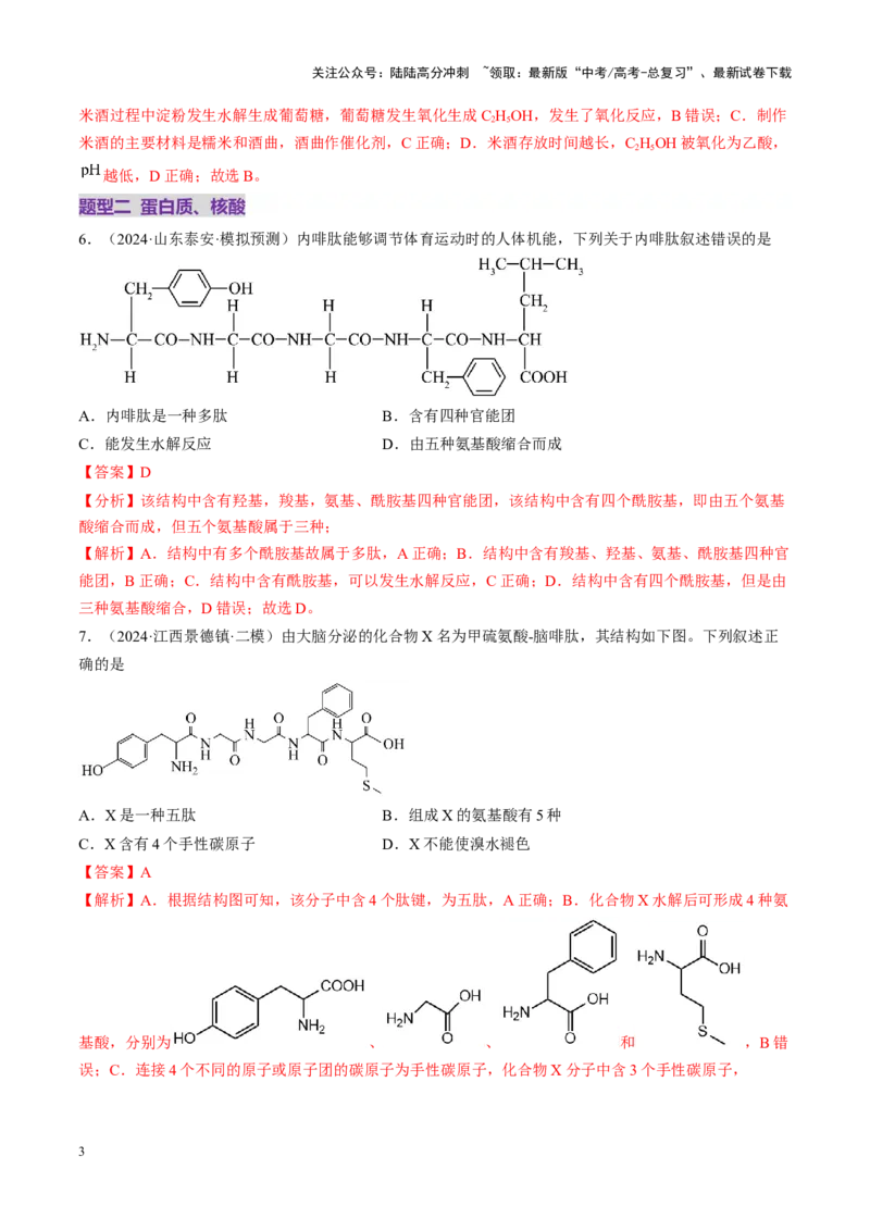 《第04讲生物大分子、合成高分子（练习）（教师版）_05-化学-高考总复习_一轮复习_2025年_2025年高考化学一轮复习讲义+练习+课件（新教材新高考）_第九章有机化学基础》第3页预览