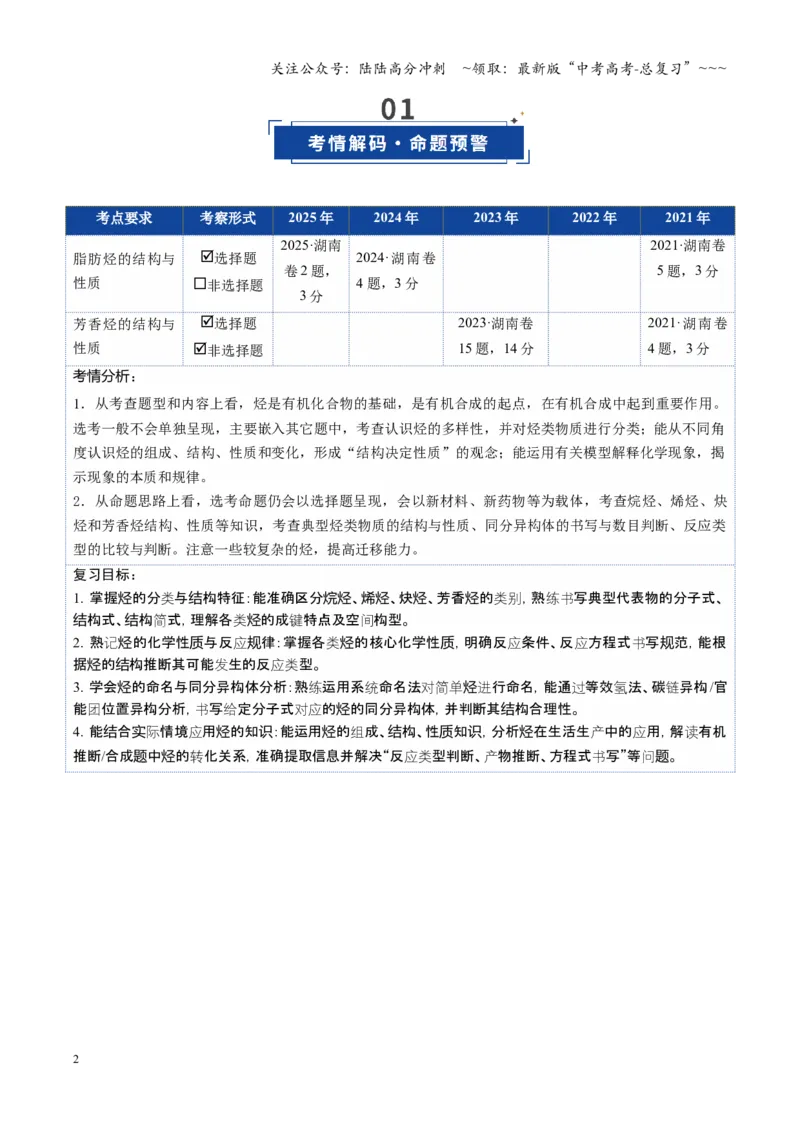 《第02讲烃（复习讲义）（湖南专用）（学生版）_05-化学-高考总复习_一轮复习_2026年-化学高考一轮复习_2026年高考化学一轮课件+讲义+练习（湖南专用）-G331》第2页预览