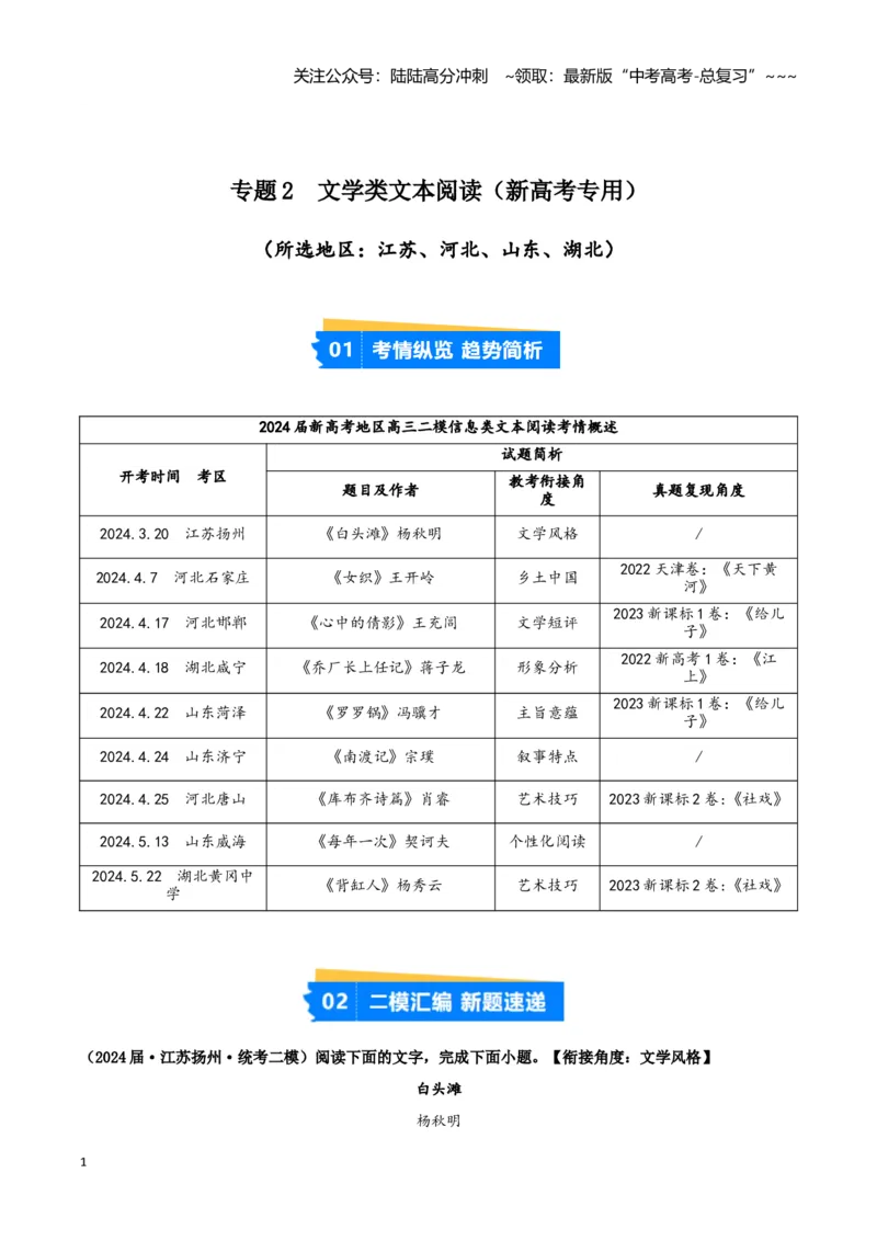 《专题02文学类文本阅读（学生版）（新高考通用）1_专项复习_2026年-语文专项复习_2025年高考语文二模试题分类汇编（新高考专用）_2024版》第1页预览