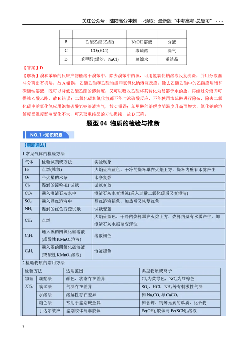 《第02讲物质的分离、提纯与鉴别（举一反三讲义）（教师版）_05-化学-高考总复习_一轮复习_2026年-化学高考一轮复习_2026年高考化学一轮复习举一反三（新高考通用）-G53_资料_2026版》第7页预览