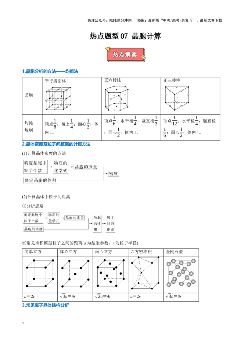 《热点题型07晶胞计算（解析版）_05-化学-高考总复习_专项复习_2025年_2025年高考化学重难点讲义专练（新高考通用）》第1页预览