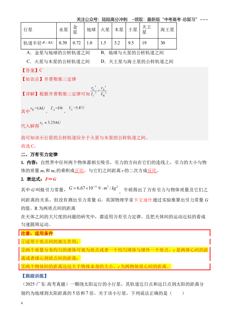 《专题06万有引力与航天（知识清单）（全国通用）（教师版）_04-物理-高考总复习_一轮复习_2026年-物理高考一轮复习_2026年高考物理一轮复习讲义+练习+课件（新教材新高考）-G55_2026版》第4页预览
