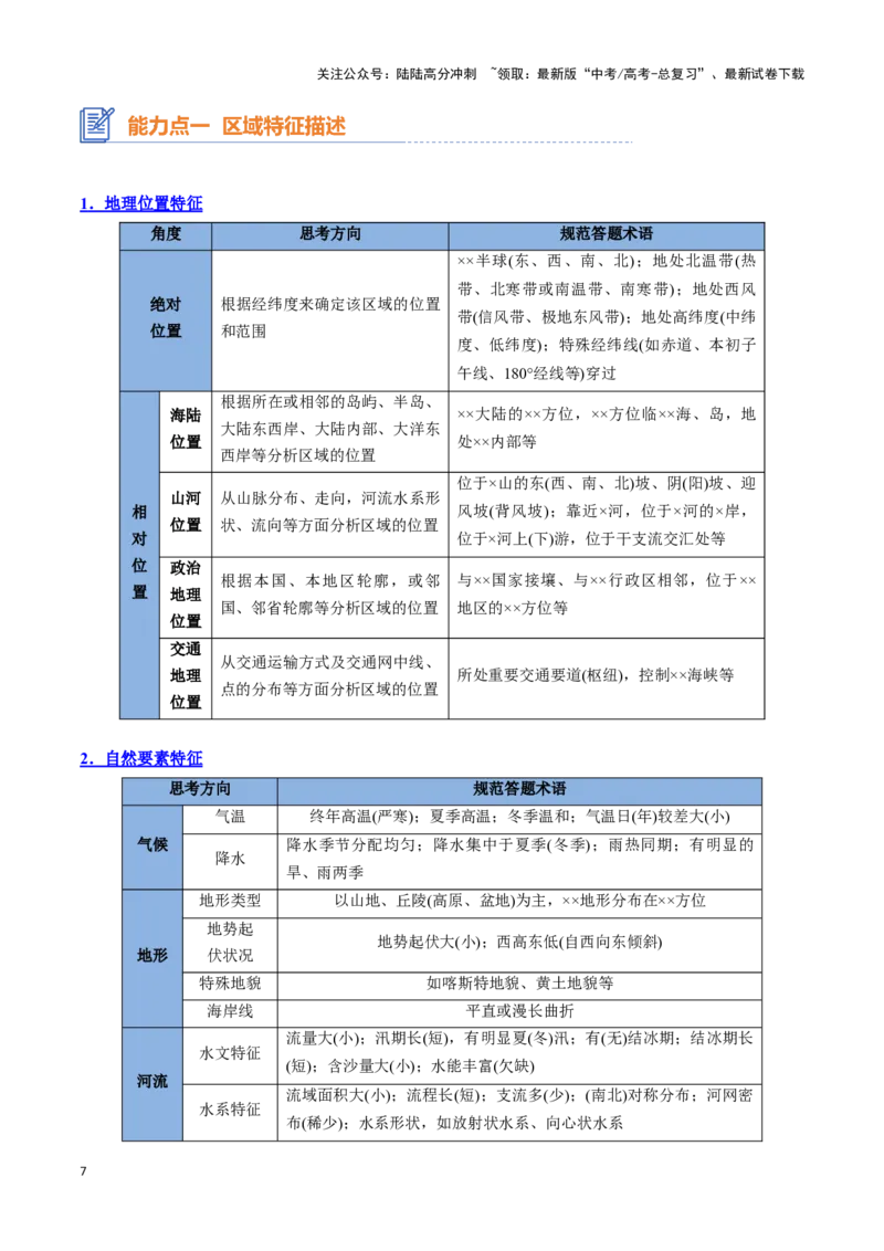 《专题18认识区域（思维导图+3大知识点+3个能力拓展）_07-地理-高考总复习_一轮复习_2025年_2025年高考地理一轮复习知识清单（全国通用）》第7页预览