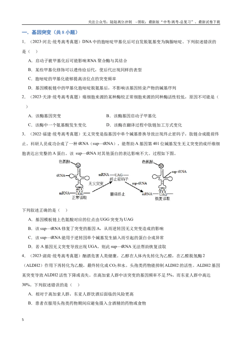 《专题09生物变异与进化（学生版）_06-生物-高考总复习_专项复习_2024年_2024年高考生物总复习核心题型解读与全攻略新教材_资料》第5页预览