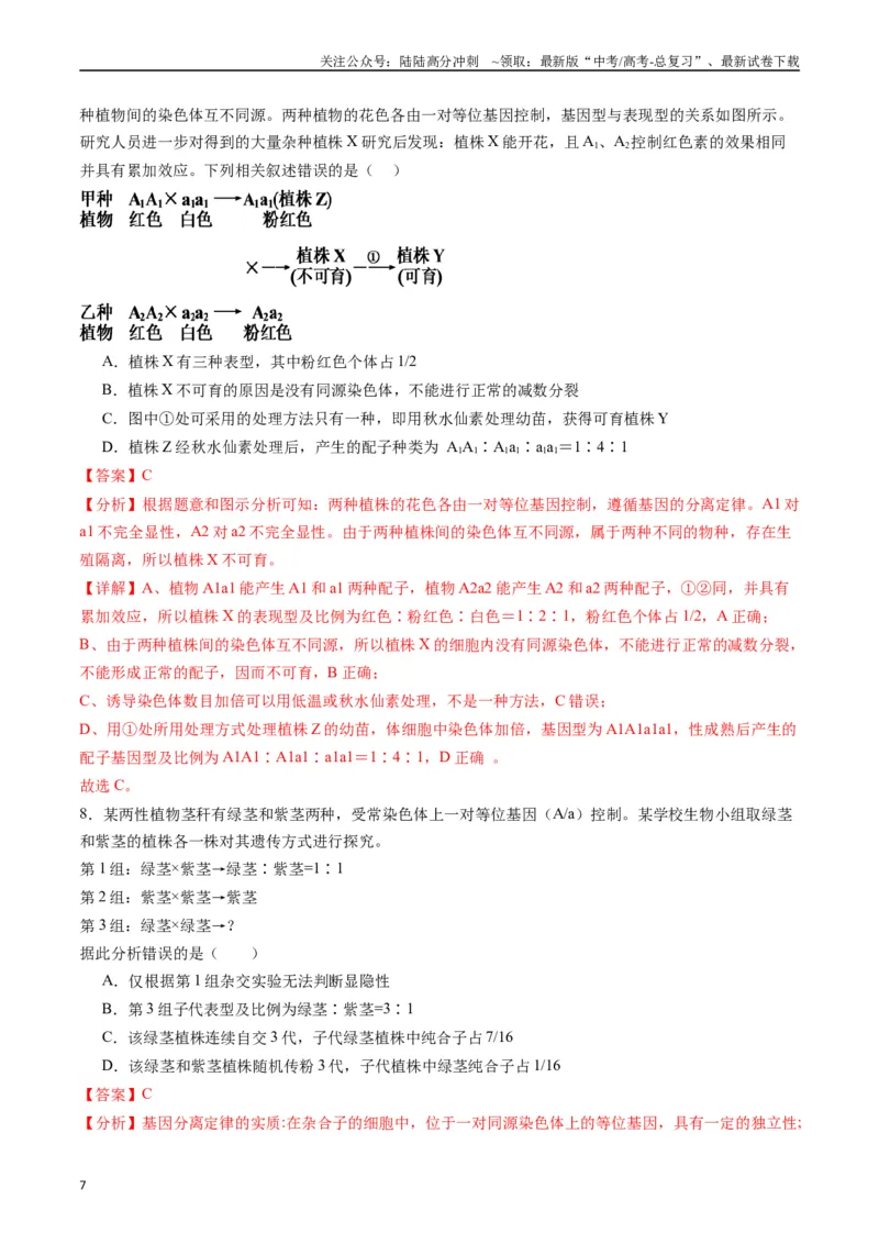 《专题11基因的分离定律（解析版）_06-生物-高考总复习_专项复习_2024年_2024年高考生物经典小题必刷_资料》第7页预览