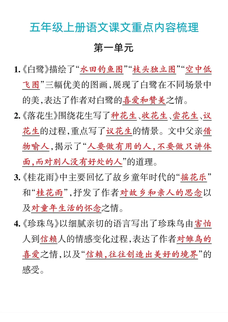 《五（上）语文课文重点内容梳理_小学1-6年级全科全套_1-6年级全科上册_五年级_五年级上语文_语文五上各类考点归纳》第1页预览