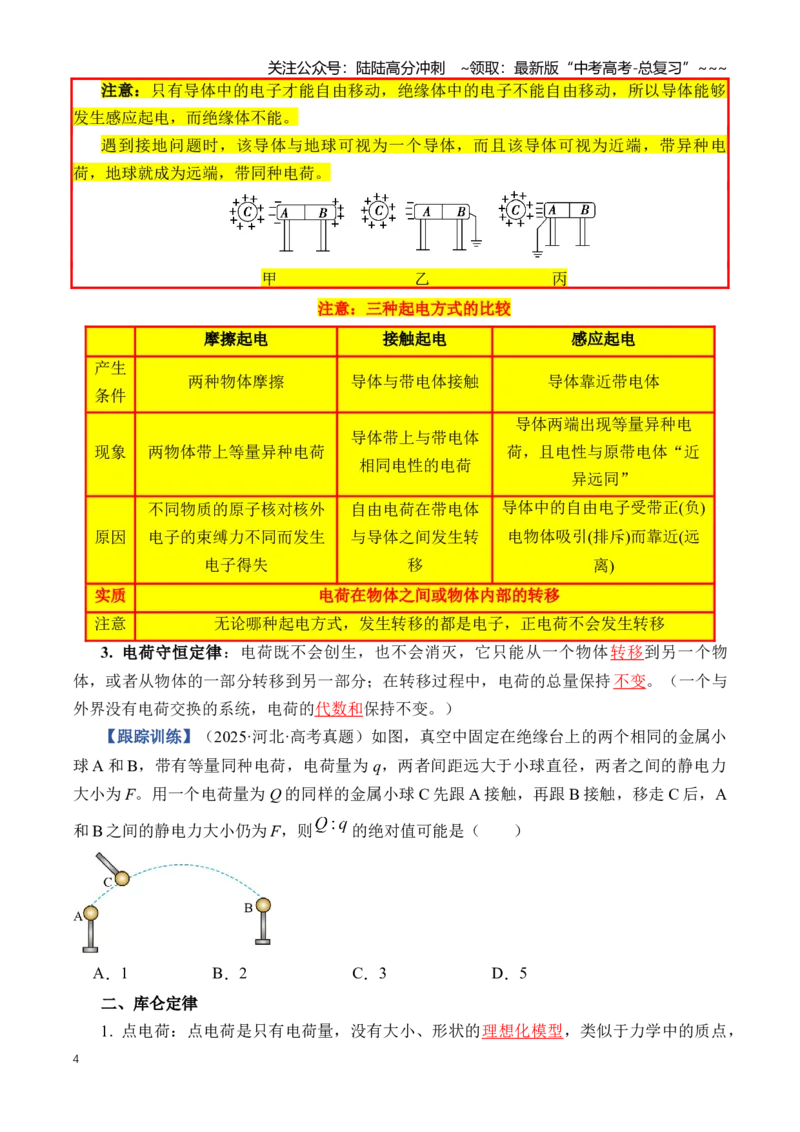 《专题10静电场（知识清单）（全国通用）（学生版）_04-物理-高考总复习_一轮复习_2026年-物理高考一轮复习_2026年高考物理一轮复习讲义+练习+课件（新教材新高考）-G55_2026版_第九章静电场》第4页预览