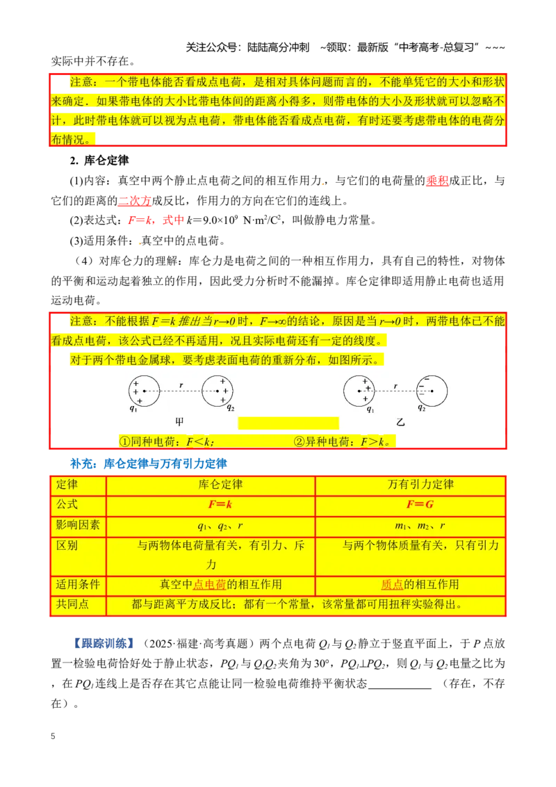 《专题10静电场（知识清单）（全国通用）（学生版）_04-物理-高考总复习_一轮复习_2026年-物理高考一轮复习_2026年高考物理一轮复习讲义+练习+课件（新教材新高考）-G55_2026版_第九章静电场》第5页预览