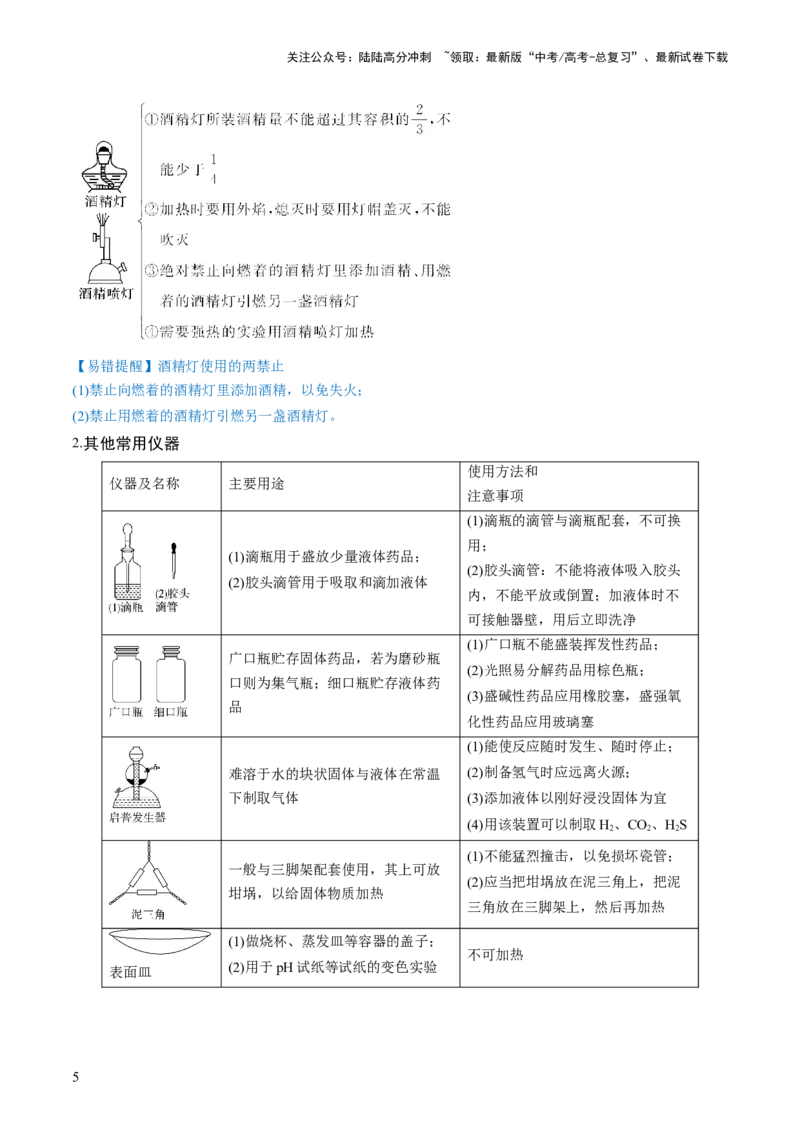 《第33讲化学实验基本知识和技能（讲义）（解析版）_05-化学-高考总复习_一轮复习_2024年_2024年高考化学一轮复习讲练测(课件+讲义+练习)（新高考）_讲义+练习》第5页预览