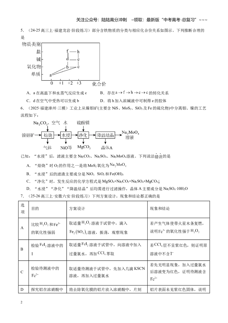 《第三章金属及其化合物（综合训练）（福建通用）（学生版）_05-化学-高考总复习_一轮复习_2026年-化学高考一轮复习_2026年高考化学一轮课件+讲义+练习（福建专用）-G328》第2页预览