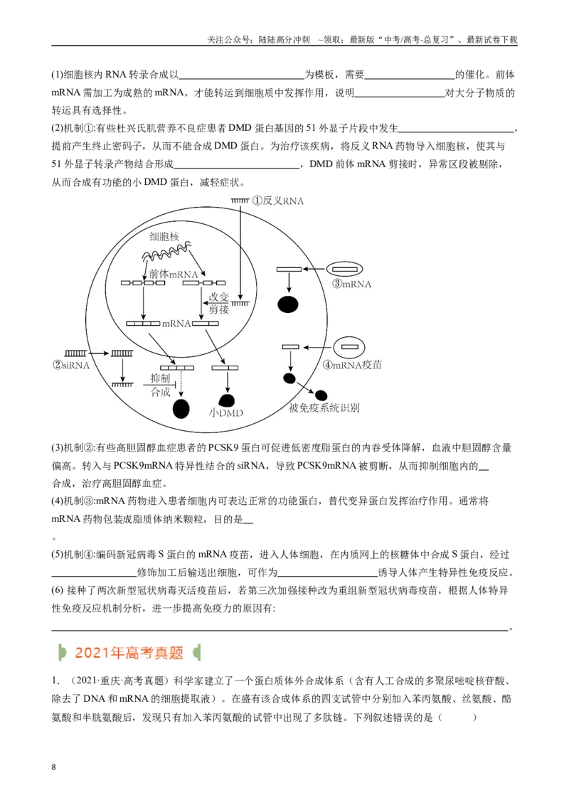 《专题10遗传的分子基础（原卷版）_06-生物-高考总复习_专项复习_2024年_2024年新高考生物复习热点考点真题模拟题必刷题练_资料》第8页预览