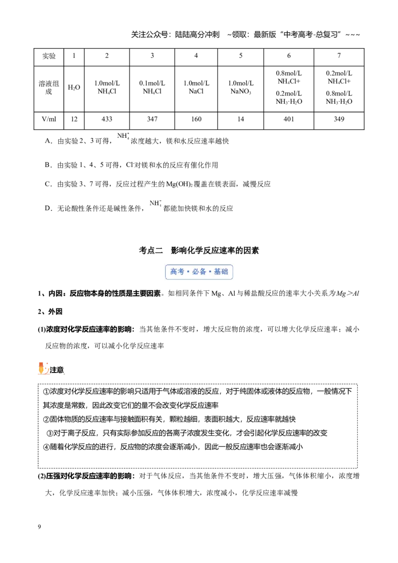 《第七章第1讲化学反应的速率与影响因素（讲义及教师版）_05-化学-高考总复习_一轮复习_2026年-化学高考一轮复习_2026年高考化学大一轮复习-G354_资料》第9页预览