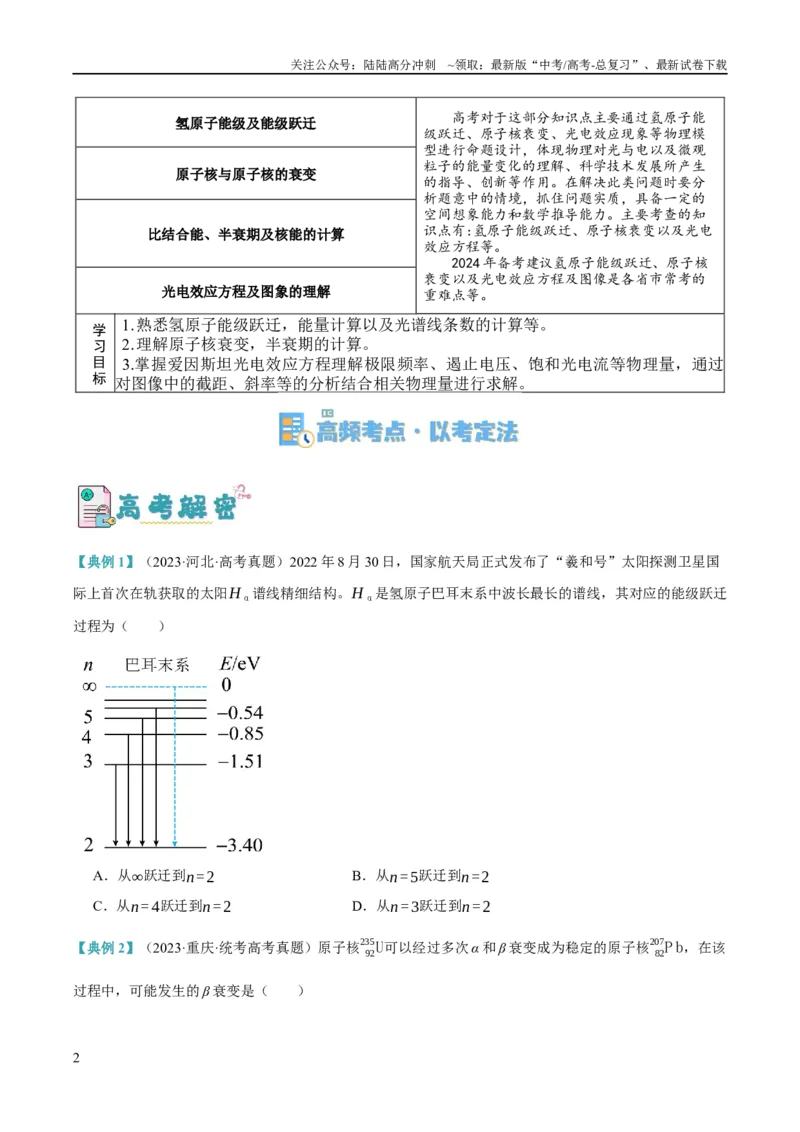 《专题13光电效应及原子结构模型（讲义）（原卷版）_04-物理-高考总复习_二轮复习_2024年_2024年高考物理二轮复习高频考点追踪与预测（新高考专用）_讲义》第2页预览
