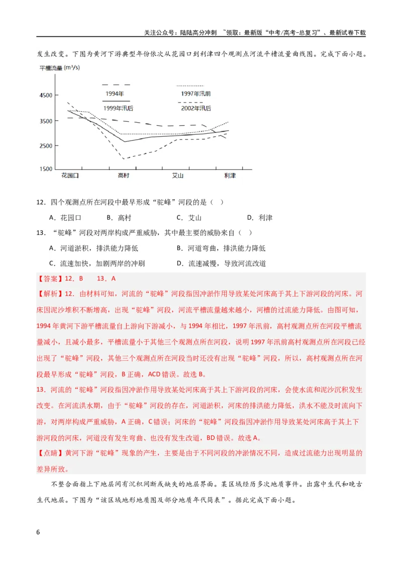 《单元提升卷05地表形态的塑造（解析版）_07-地理-高考总复习_一轮复习_2024年_2024年高考地理一轮复习考点通关卷（新高考）_单元提升卷》第6页预览