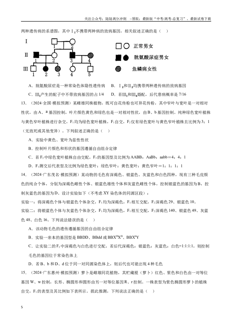 《专题06遗传的基本规律与伴性遗传（原卷版）_06-生物-高考总复习_专项复习_2024年_2024年高考生物重难压轴题型考前终极押题_资料》第5页预览