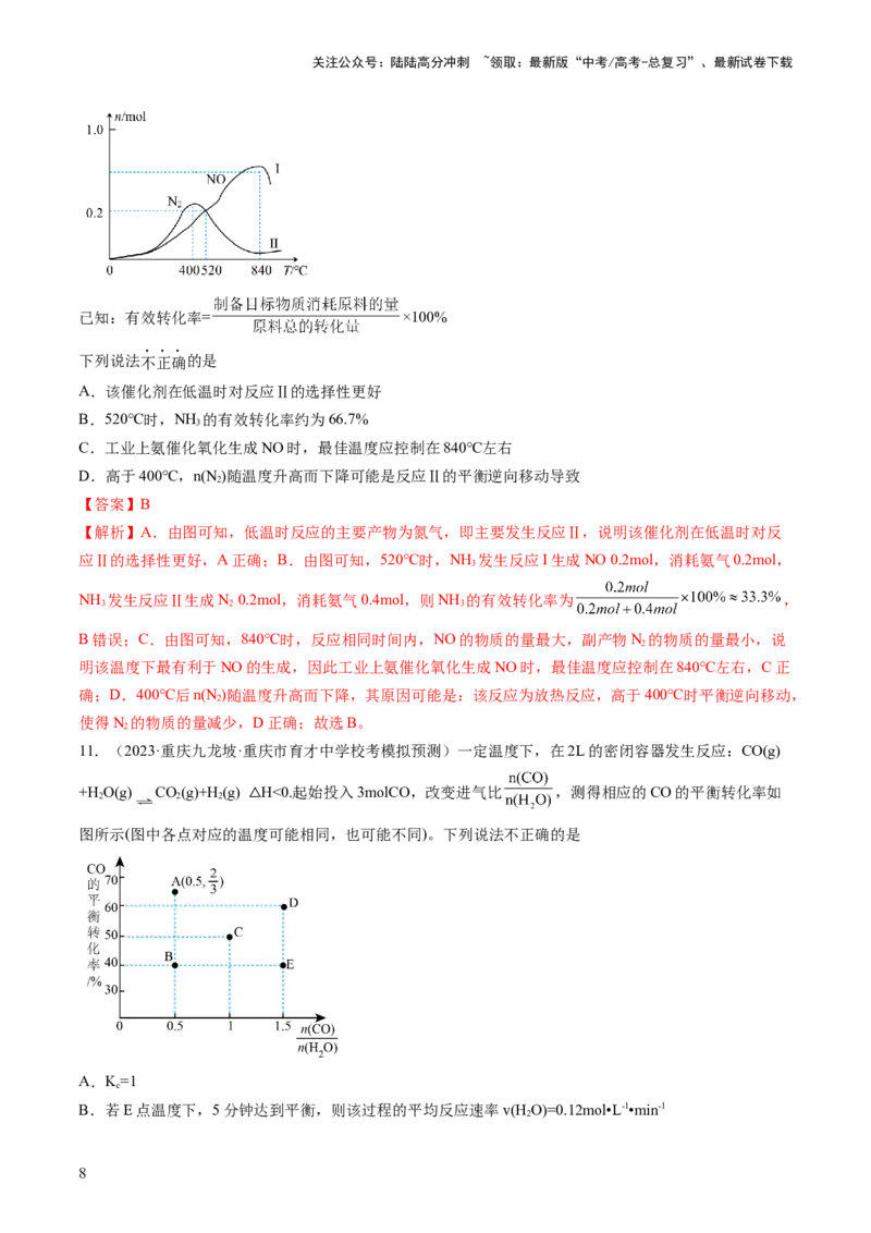 《第26讲化学平衡常数及转化率反应方向及调控（练习）（解析版）_05-化学-高考总复习_一轮复习_2024年_2024年高考化学一轮复习讲练测(课件+讲义+练习)（新高考）_讲义+练习》第8页预览