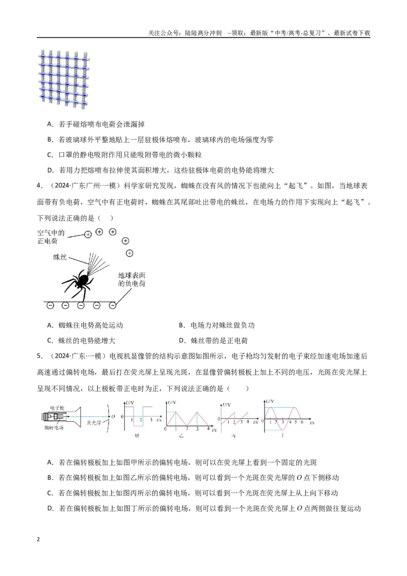 《专题10电场及带电粒子在电场中的运动（原卷版）_04-物理-高考总复习_专项复习_2024年_2024届新高考物理冲刺专项训练300题_资料》第2页预览