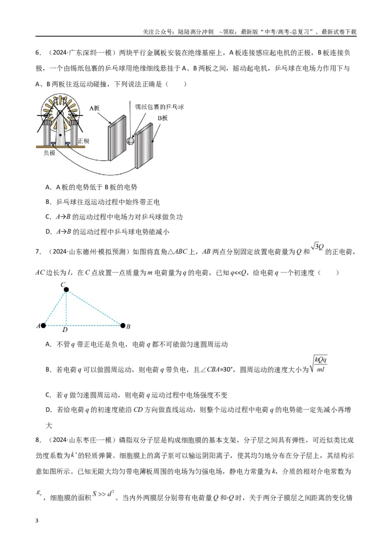 《专题10电场及带电粒子在电场中的运动（原卷版）_04-物理-高考总复习_专项复习_2024年_2024届新高考物理冲刺专项训练300题_资料》第3页预览