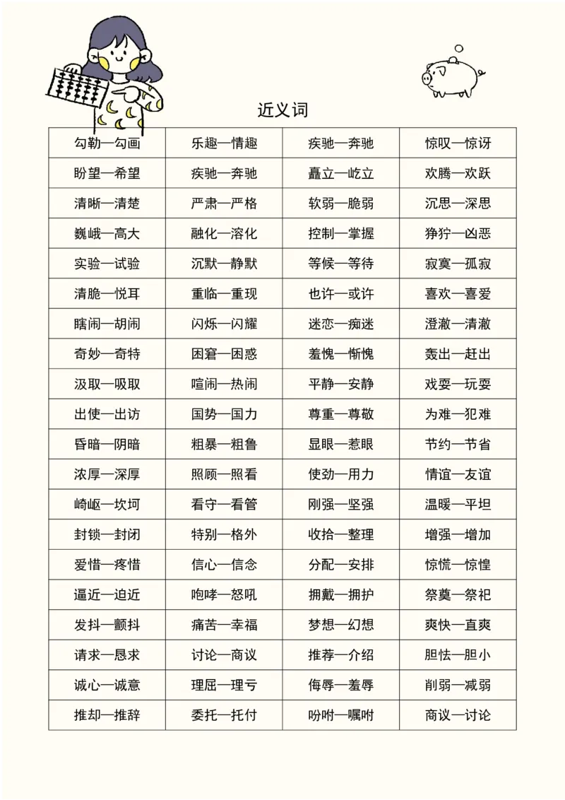 《五（上）语文近义词和反义词汇总_小学1-6年级全科全套_1-6年级全科上册_五年级_五年级上语文_语文五上字词专项训练》第2页预览