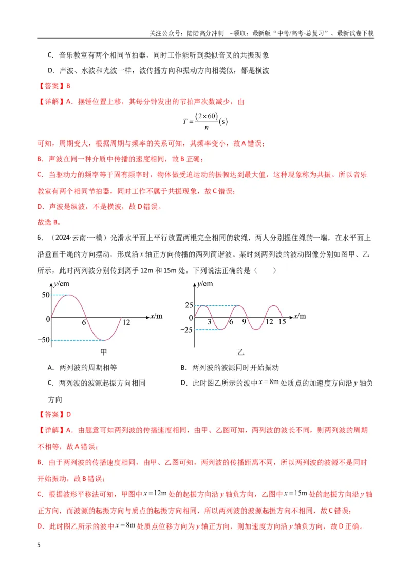 《专题09机械振动与机械波（解析版）_04-物理-高考总复习_专项复习_2024年_2024届新高考物理冲刺专项训练300题_资料》第5页预览