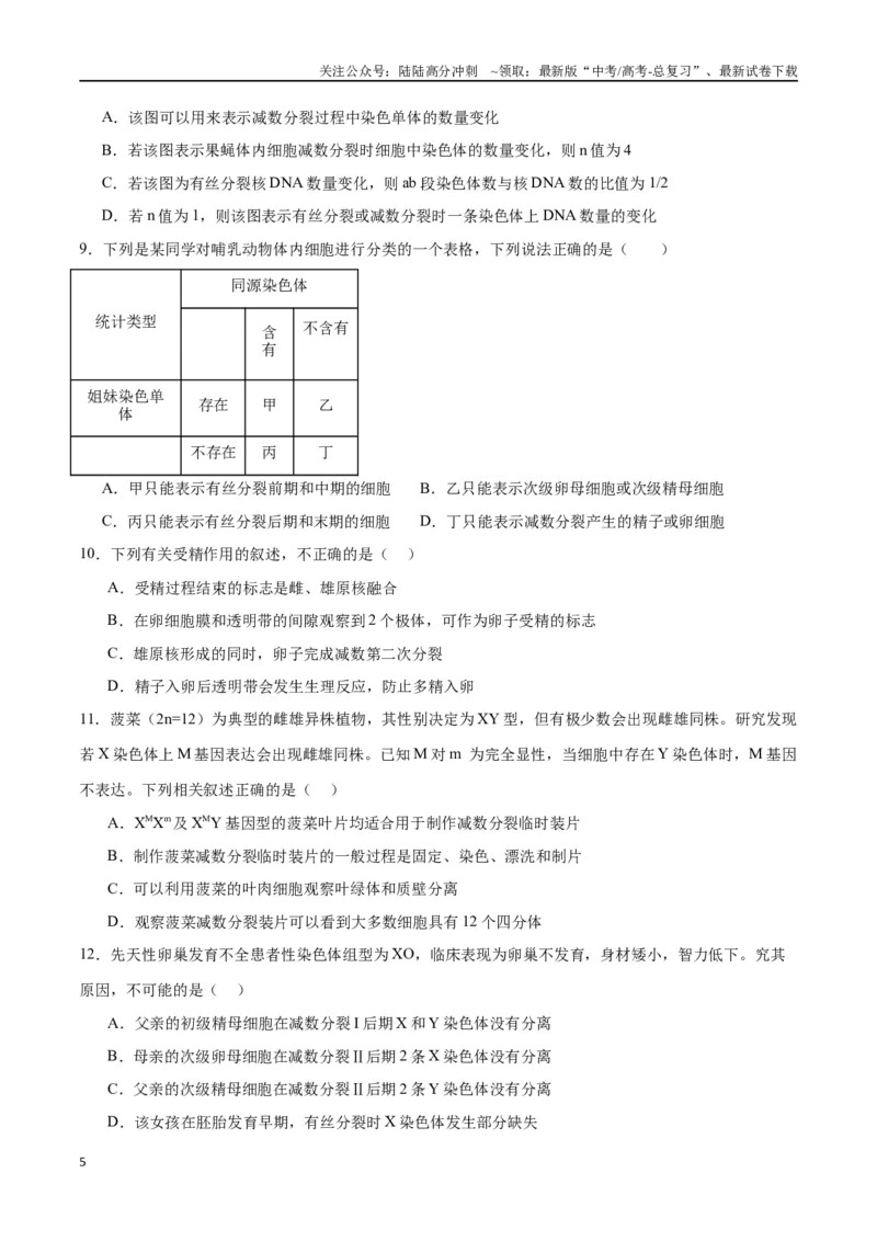 《专题13减数分裂和受精作用（原卷版)_06-生物-高考总复习_一轮复习_2024年_2024年高考生物一轮复习重难点专项突破_资料》第5页预览