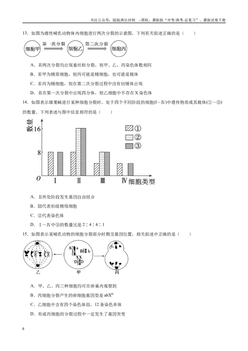 《专题13减数分裂和受精作用（原卷版)_06-生物-高考总复习_一轮复习_2024年_2024年高考生物一轮复习重难点专项突破_资料》第6页预览