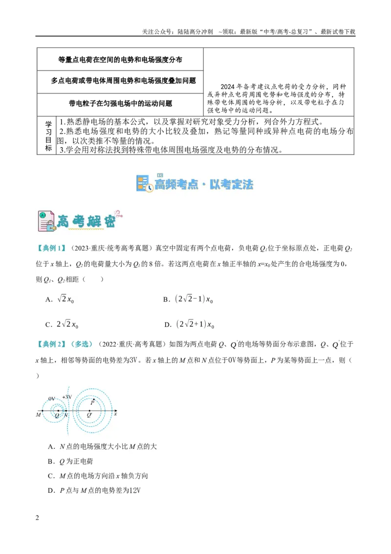 《专题07静电场中的力和能量问题（讲义）（原卷版）_04-物理-高考总复习_二轮复习_2024年_2024年高考物理二轮复习高频考点追踪与预测（新高考专用）_讲义》第2页预览