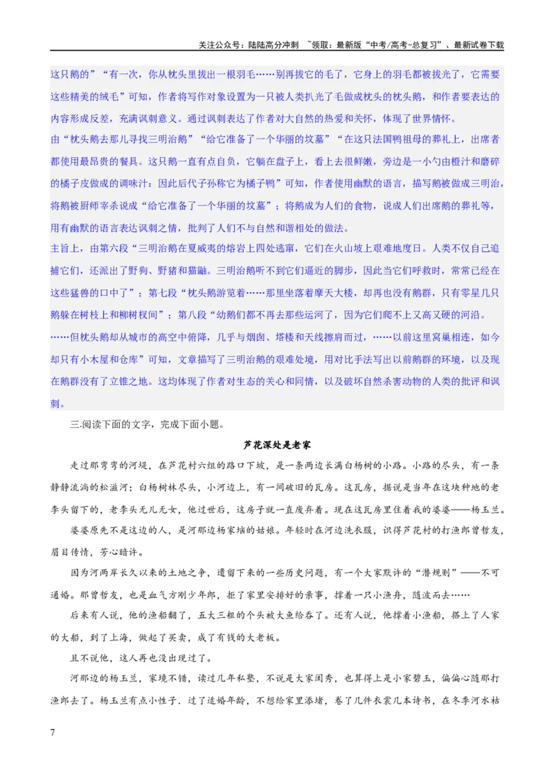 《专题11小说的反套路题型（练习）-2024年高考语文二轮复习讲练测（新教材新高考）(解析版)_二轮复习_2024年_2024年高考语文二轮复习讲练测（新教材新高考）_配套练习》第7页预览