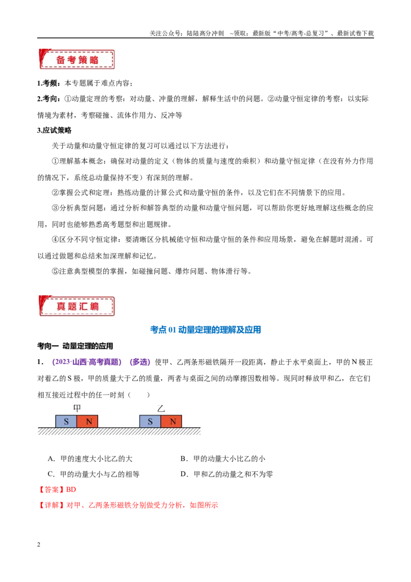 《专题07动量定理动量守恒定律（考点解析及应试策略）（解析版）_04-物理-高考总复习_专项复习_2024年_2024年高考真题考点解析及应试策_资料》第2页预览
