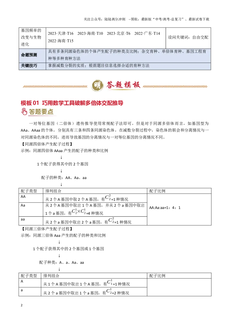 《专题06生物的变异和进化（教师版）_06-生物-高考总复习_专项复习_2025年_2025年高考生物答题技巧与答题模板（全国通用）》第2页预览