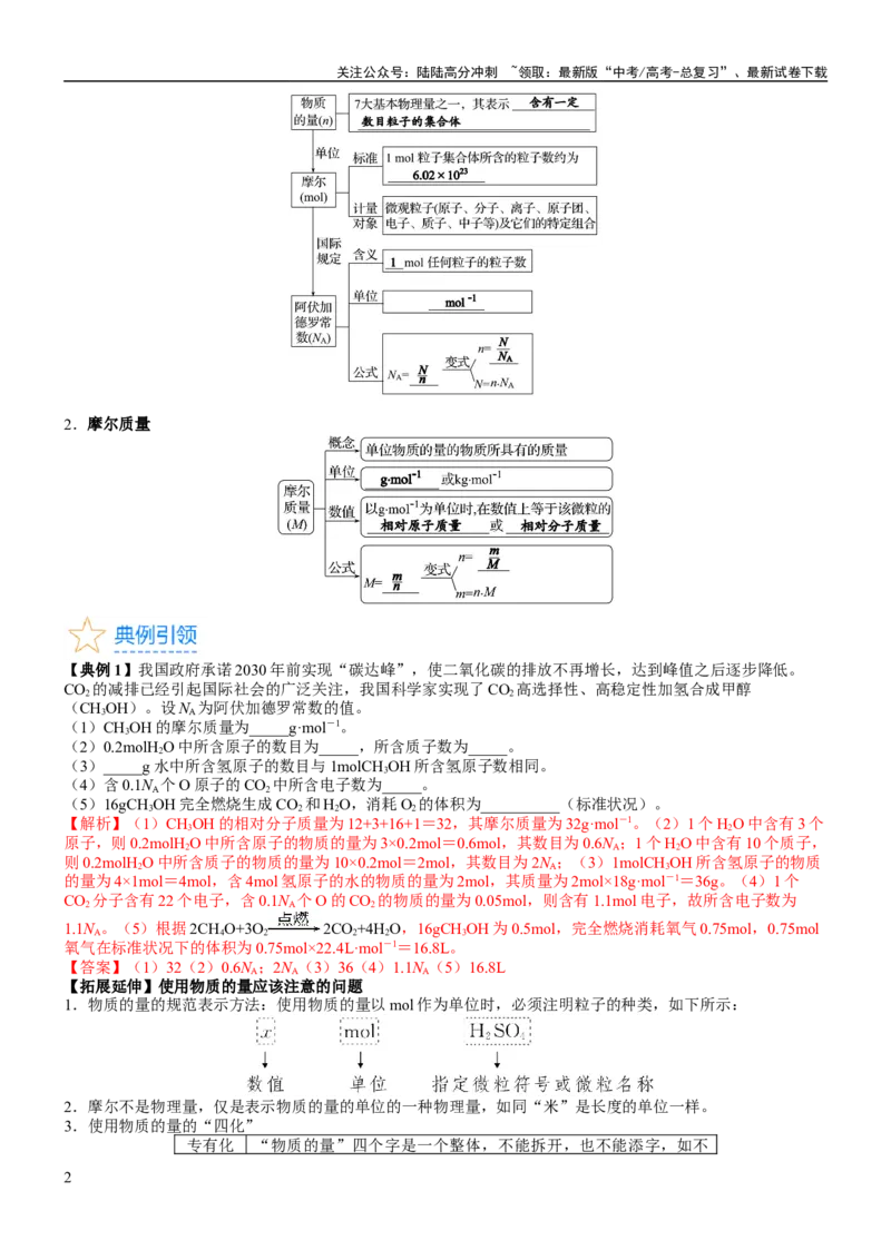 《考点06物质的量气体摩尔体积（核心考点精讲精练）-备战2024年高考化学一轮复习考点帮（新高考专用）（教师版）_05-化学-高考总复习_一轮复习_2024年_第2章物质的量》第2页预览