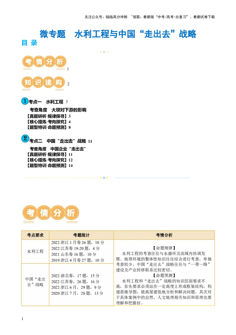 《专题11微专题水利工程与中国”走出去“战略（讲义）（解析版）_07-地理-高考总复习_二轮复习_2024年_2024年高考地理二轮复习讲练测（新教材新高考）_配套练习》第1页预览