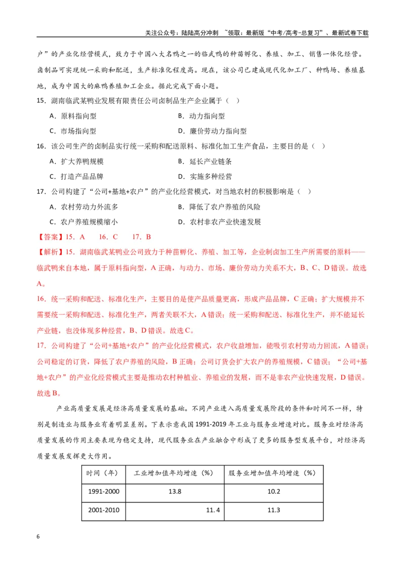 《专题16工业区位因素及其变化（高频选择题50题）-（新高考通用）（教师版）_07-地理-高考总复习_一轮复习_2025年_2025年高考地理一轮题型必刷题（新高考通用）》第6页预览