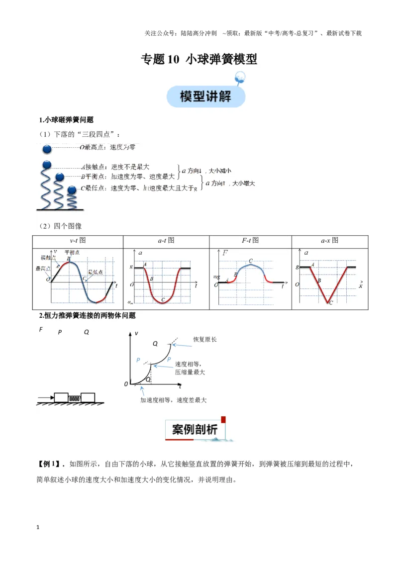 《专题10小球弹簧模型（学生版）_04-物理-高考总复习_专项复习_2025年_2025年高中高考物理模型与方法_资料_3高中（全册）_必修第一册》第1页预览