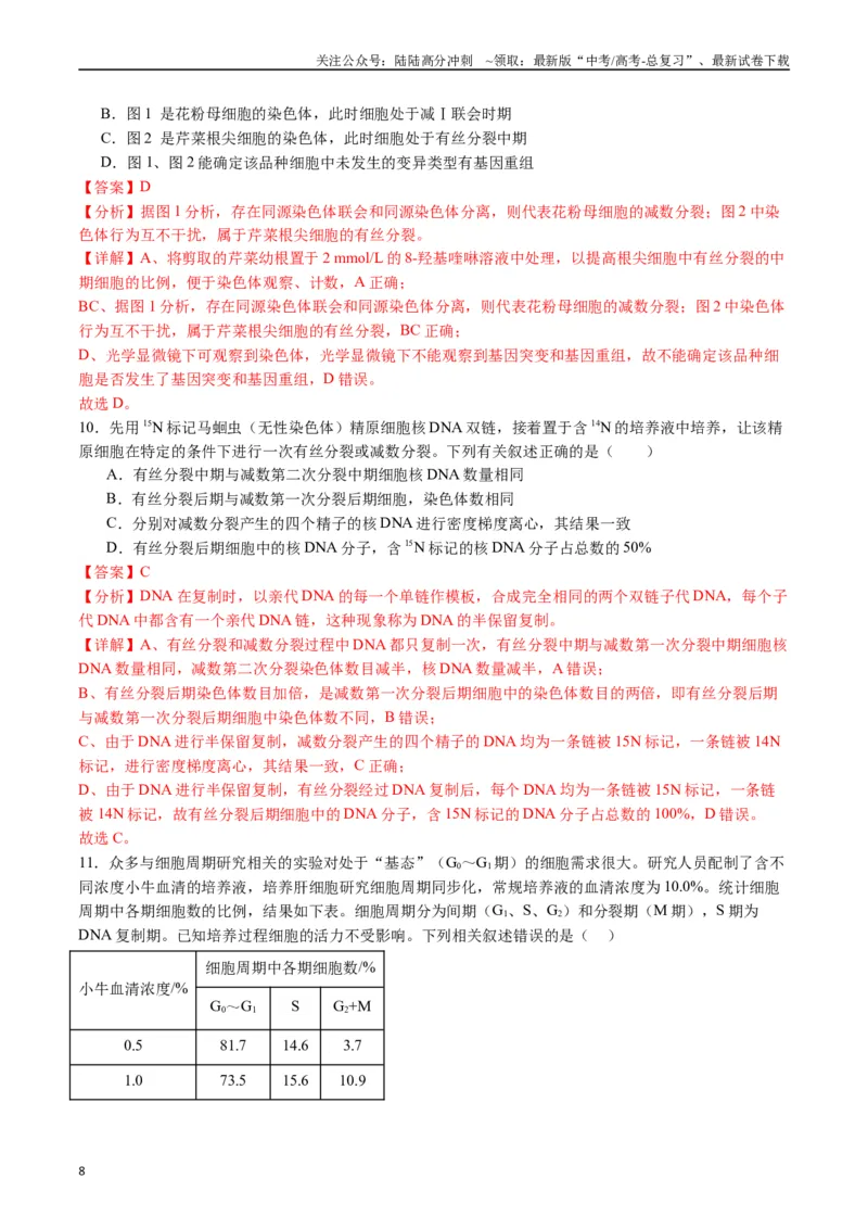 《专题08有丝分裂和减数分裂（解析版）_06-生物-高考总复习_专项复习_2024年_2024年高考生物经典小题必刷_资料》第8页预览