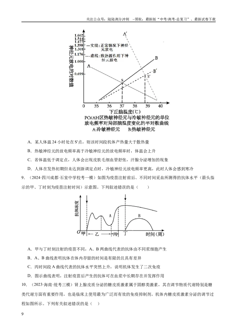 《专题07动物生命活动的调节（分层练）（原卷版）_06-生物-高考总复习_二轮复习_2024年_2024年高考生物二轮复习高频考点追踪与预测（新高考专用）_分层练》第9页预览