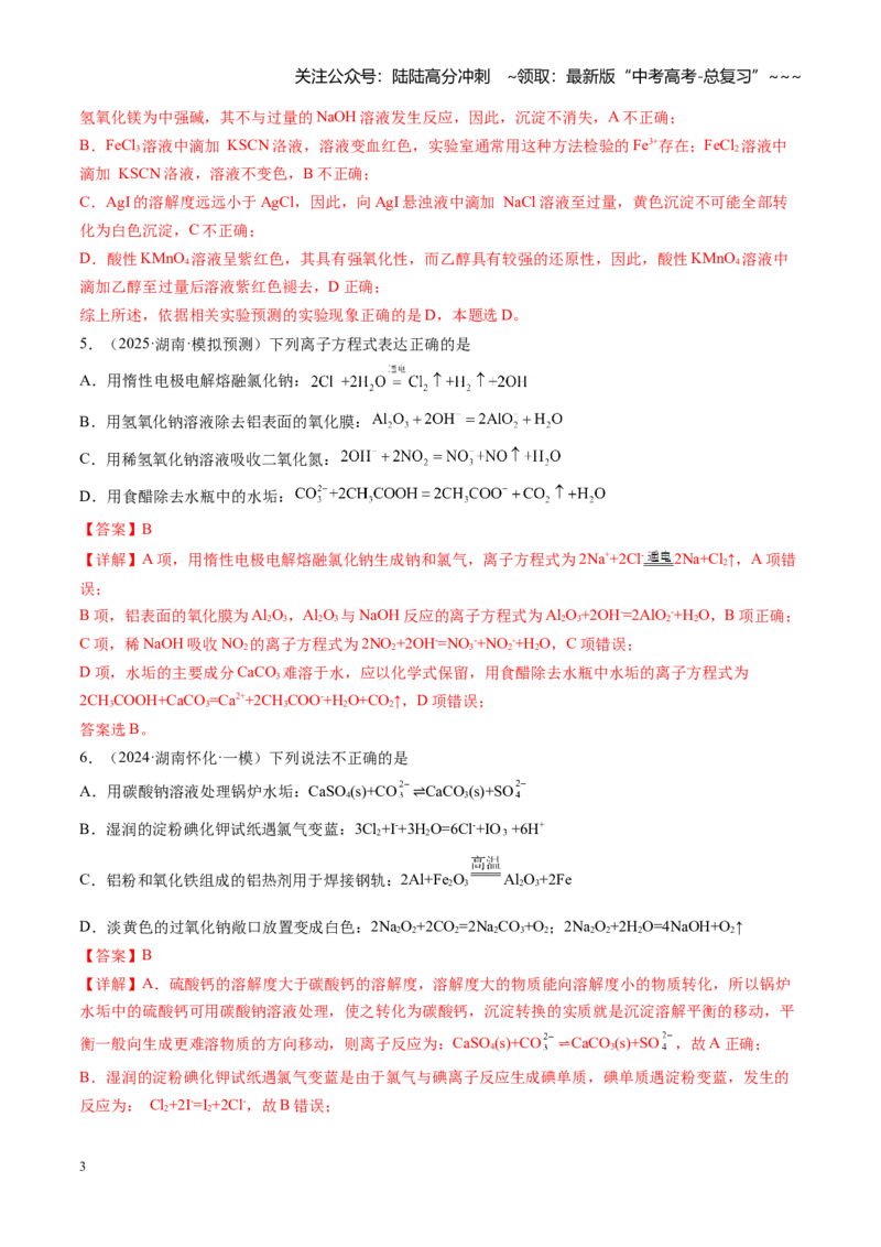 《第三章金属及其重要化合物（综合训练）（湖南专用）（教师版）_05-化学-高考总复习_一轮复习_2026年-化学高考一轮复习_2026年高考化学一轮课件+讲义+练习（湖南专用）-G331》第3页预览