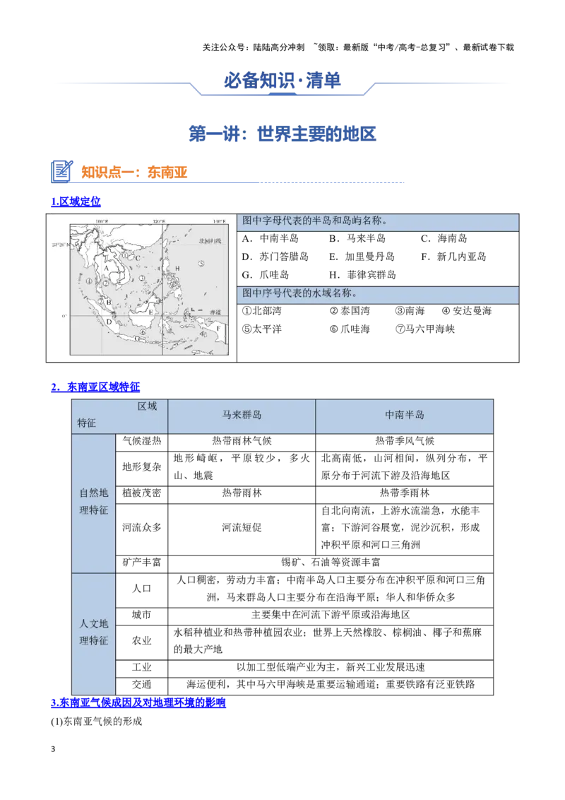《专题23区域地理——世界地理（思维导图+12个世界分区与国家）_07-地理-高考总复习_一轮复习_2025年_2025年高考地理一轮复习知识清单（全国通用）》第3页预览