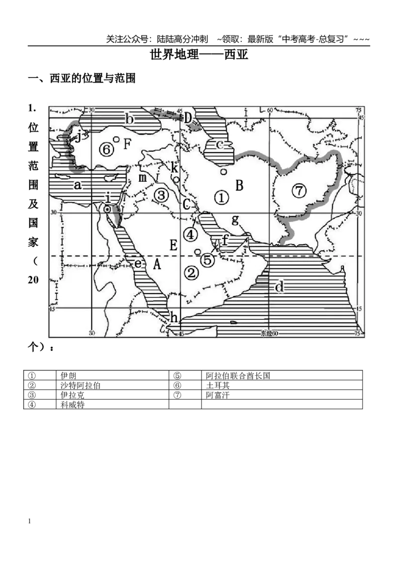《世界地理——西亚(参考答案)_07-地理-高考总复习_一轮复习_2026年-地理高考一轮复习_102026届高考地理一轮复习导学案》第1页预览