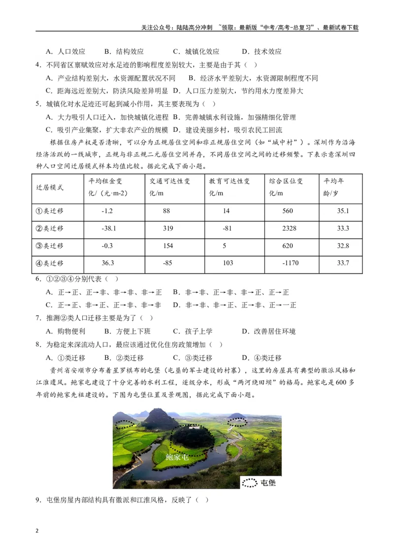 《人文地理（复习提升卷）-（原卷版）_07-地理-高考总复习_一轮复习_2024年_2024年高考地理一轮进阶复习检校通关卷_资料》第2页预览