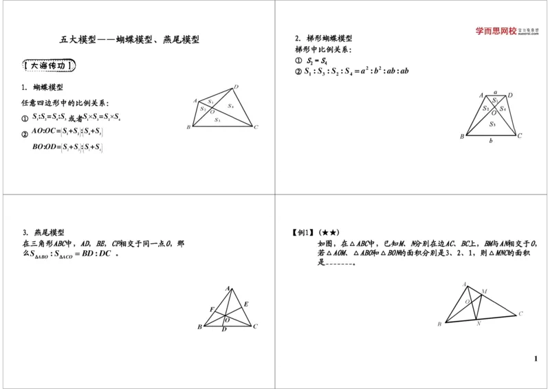 《五大模型——蝴蝶模型、燕尾模型_小学1-6年级全科全套_2024更新专题_小学奥数专题资料_7、精品课程合集_学而思小学1-6年级奥数竞赛班视频课程285讲_六年级奥数（竞赛班）26讲》第1页预览