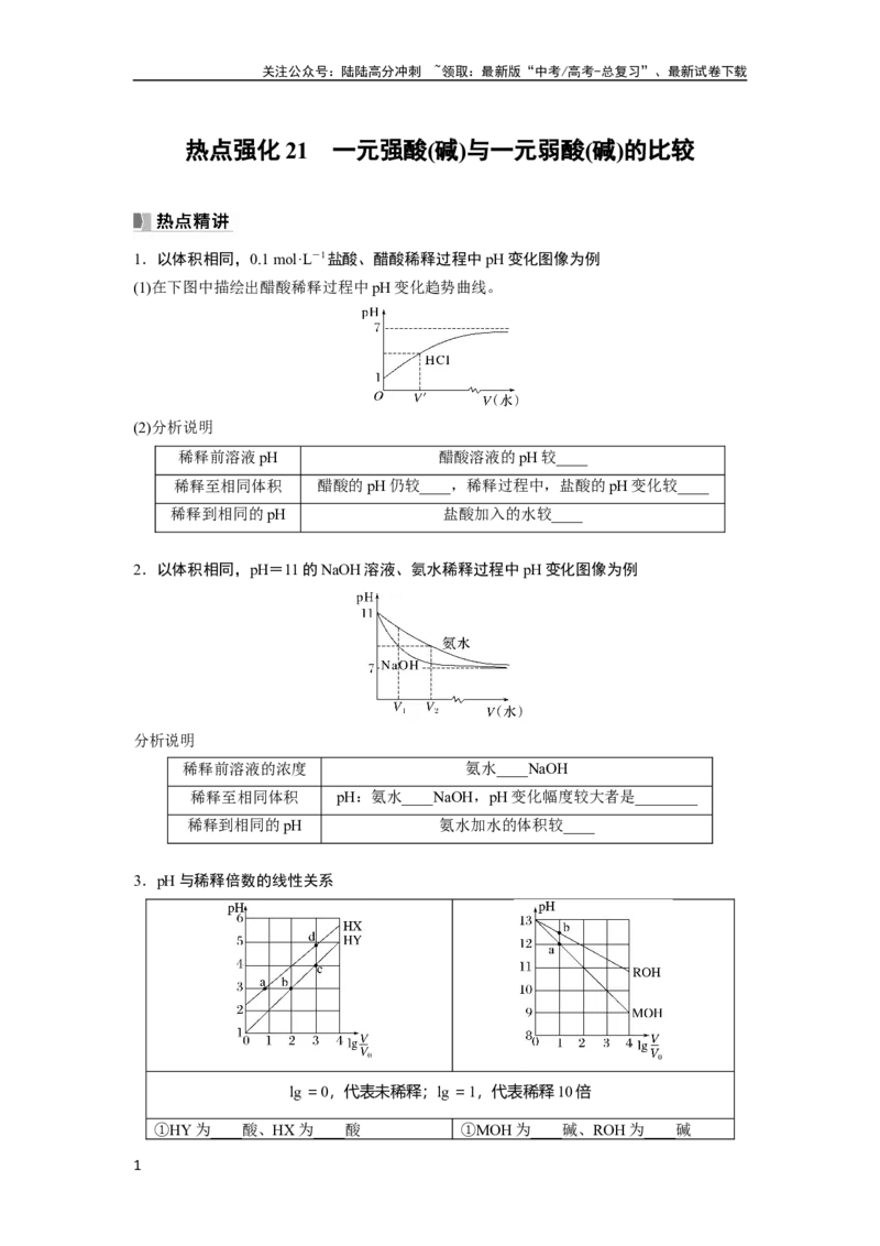 《第9章热点强化21　一元强酸(碱)与一元弱酸(碱)的比较_05-化学-高考总复习_一轮复习_2024年_2024高考化学大一轮复习课件讲义新人教版知识总结_学生版在此文件夹_大一轮复习讲义》第1页预览
