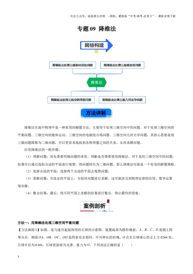 《专题09降维法（学生版）_04-物理-高考总复习_专项复习_2025年_2025年高中高考物理模型与方法_资料_9高考物理备考方法（一轮）》第1页预览