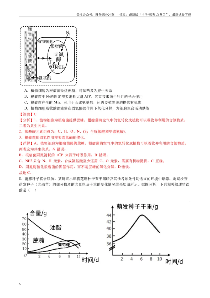 《专题07细胞代谢的综合（解析版）_06-生物-高考总复习_专项复习_2024年_2024年高考生物经典小题必刷_资料》第5页预览
