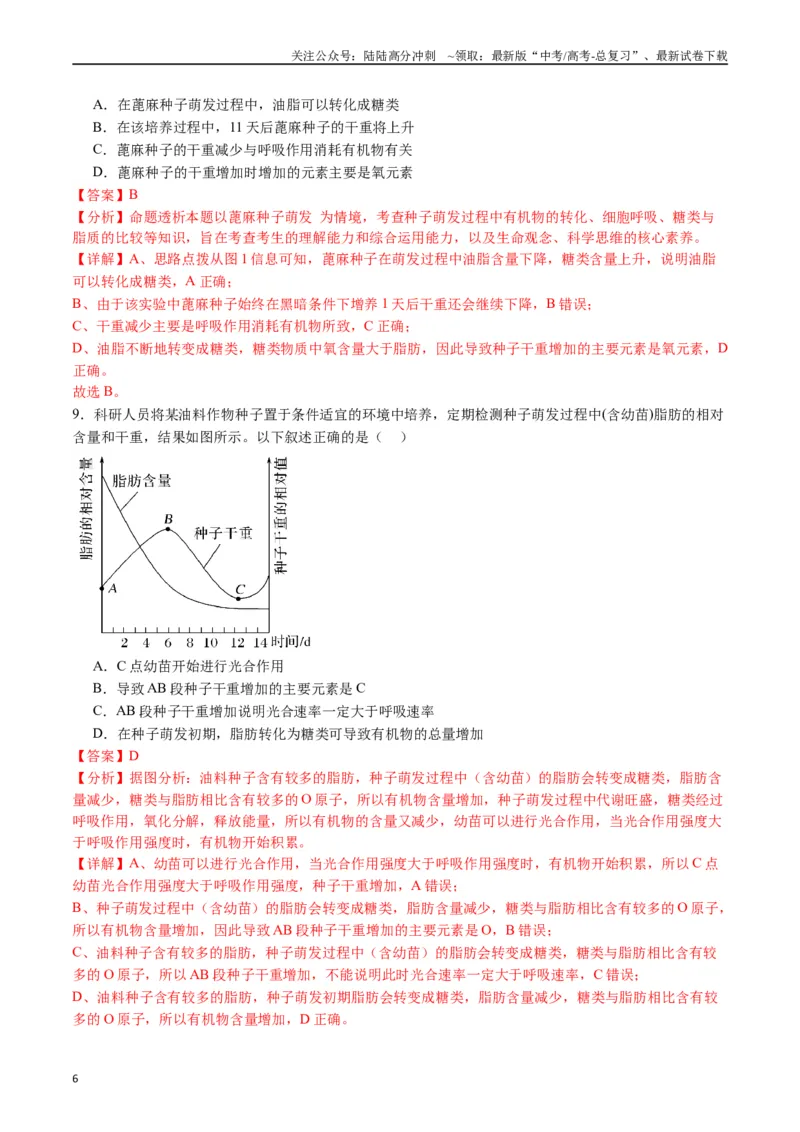 《专题07细胞代谢的综合（解析版）_06-生物-高考总复习_专项复习_2024年_2024年高考生物经典小题必刷_资料》第6页预览