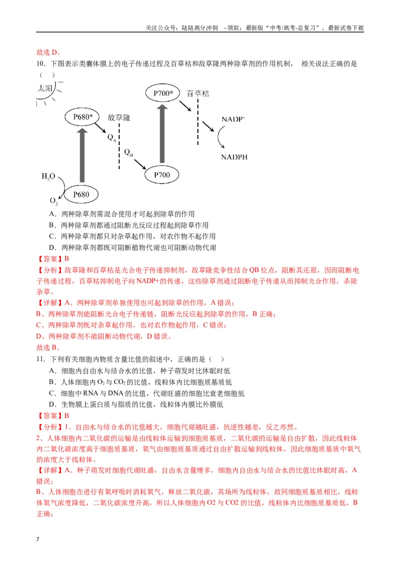 《专题07细胞代谢的综合（解析版）_06-生物-高考总复习_专项复习_2024年_2024年高考生物经典小题必刷_资料》第7页预览