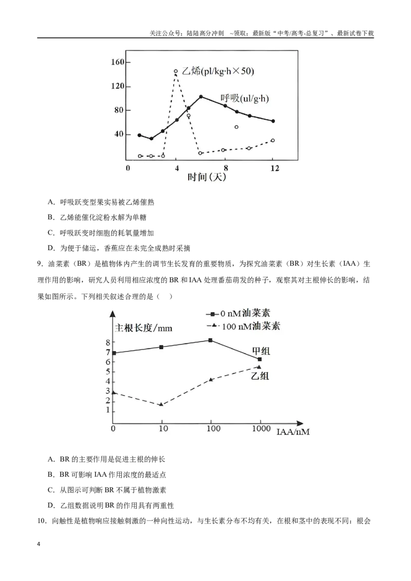 《专题10植物生命活动的调节（选择题60道）（原卷版）_06-生物-高考总复习_二轮复习_2024年_2024年高考生物二轮复习选择题大题压轴专项训练_资料》第4页预览
