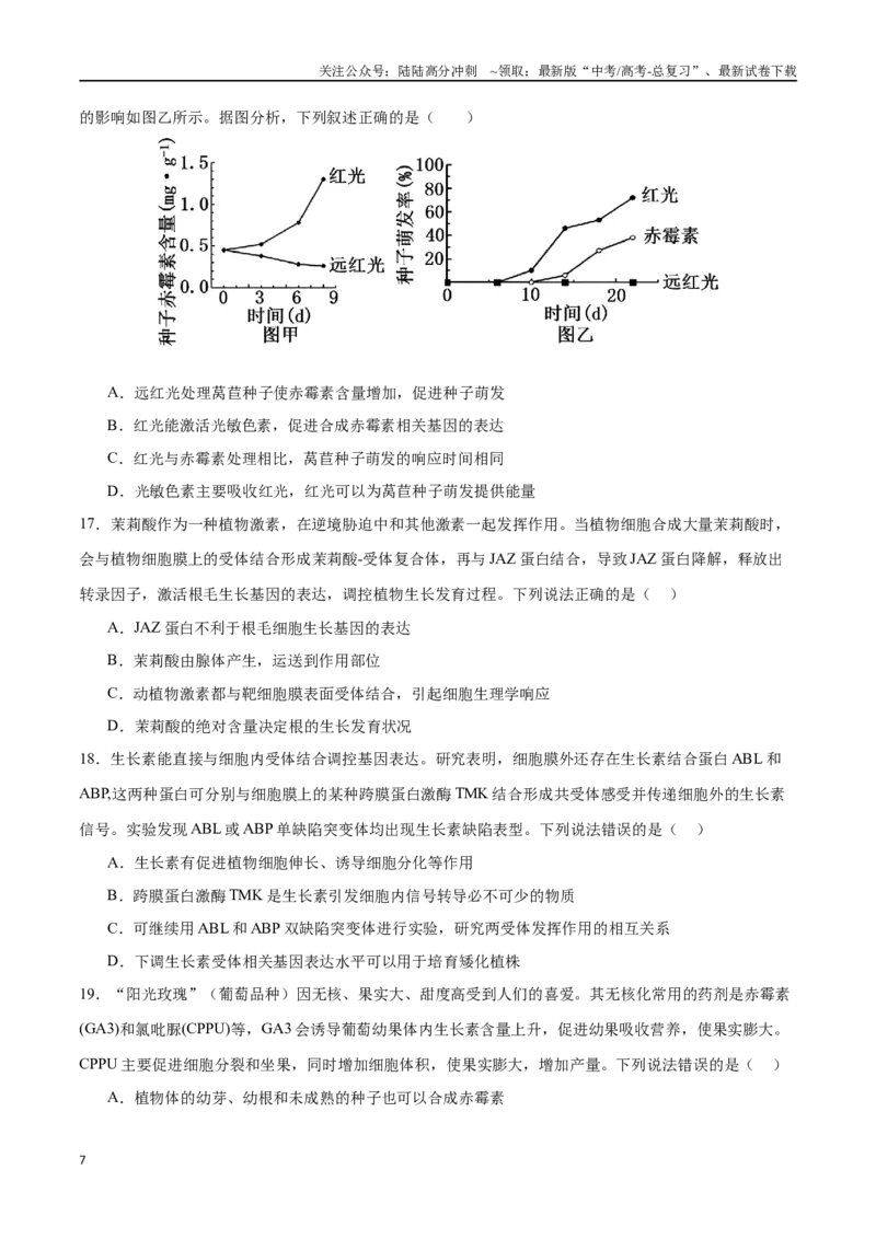 《专题10植物生命活动的调节（选择题60道）（原卷版）_06-生物-高考总复习_二轮复习_2024年_2024年高考生物二轮复习选择题大题压轴专项训练_资料》第7页预览