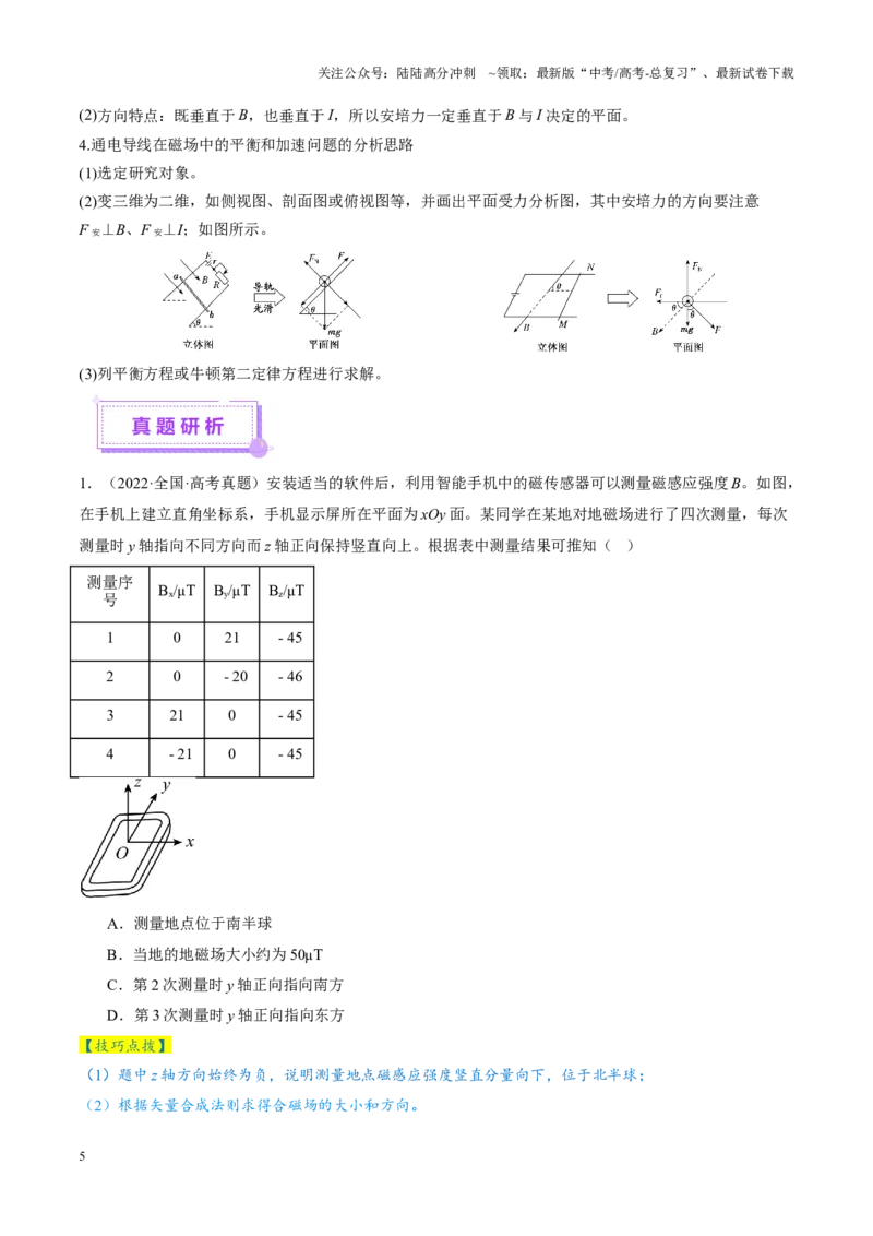 《专题10磁场带电粒子在磁场中的运动（讲义）（学生版）_04-物理-高考总复习_二轮复习_2025年_2025年高考物理二轮复习课件+讲义+练习（新高考通用）》第5页预览