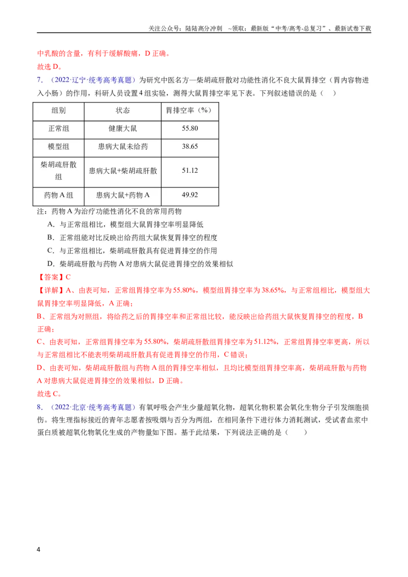 《专题13内环境及其稳态-五年（2019-2023）高考生物真题分项汇编（全国通用）（教师版）_06-生物-高考总复习_专项复习_2024年_2019-2023高考生物五年真题分项汇编（全国通用）》第4页预览